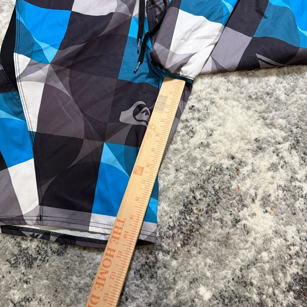 Quiksilver Cypher Series Board Shorts‎ Mens 30 Blue Grey Geometric 4-Way Stretch
